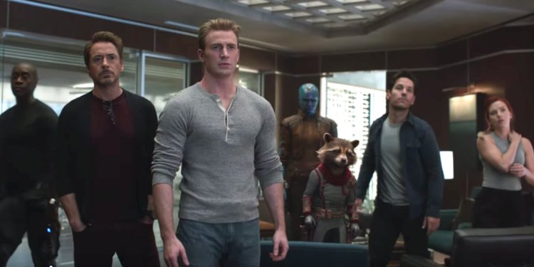 Avengers: Endgame
L-R: Don Cheadle as James Rhodes, Robert Downey Jr. as Tony Stark, Chris Evans as Captain America, Karen Gillan as Nebula, Bradley Cooper as voice of Rocket, Paul Rudd as Scott Lang, Scarlett Johansson as Black Widow